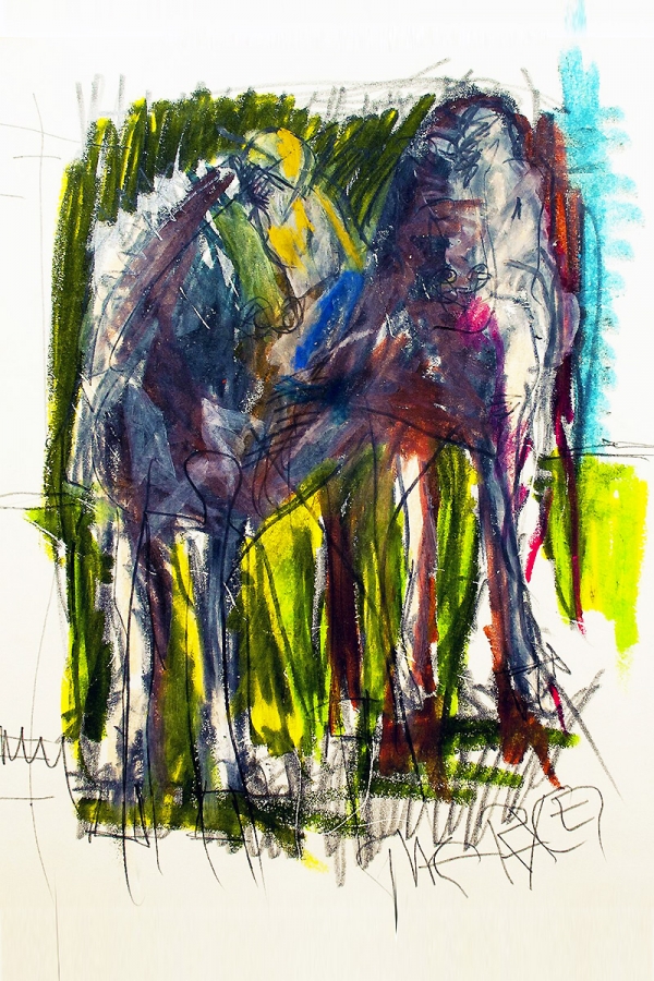 Cavalli con fantini | 2015 | mixed media on paper | 64x86 in